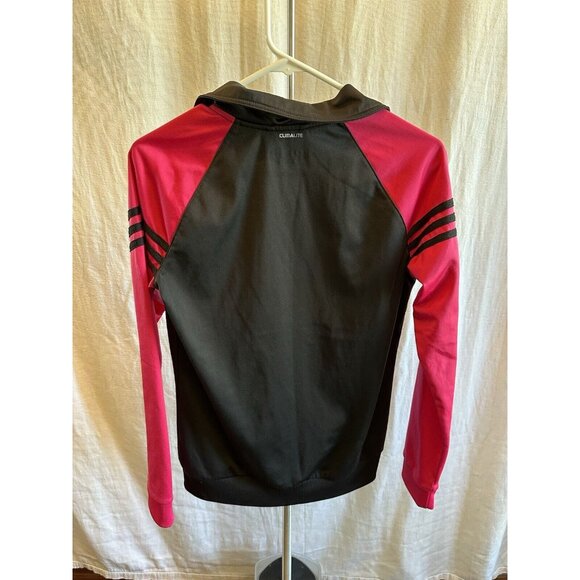 Adidas Jacket Womens‎ Small Pink Black 3 Stripes Full Zip Climalite Tracksuit - Picture 9 of 9